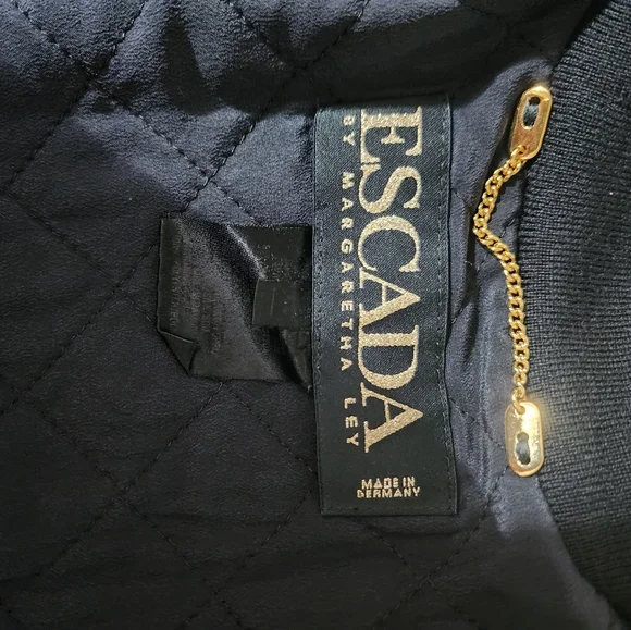 Escada Margaretha Ley Women Jacket M Vintage Velour Bomber Watch Print Black - Picture 5 of 11